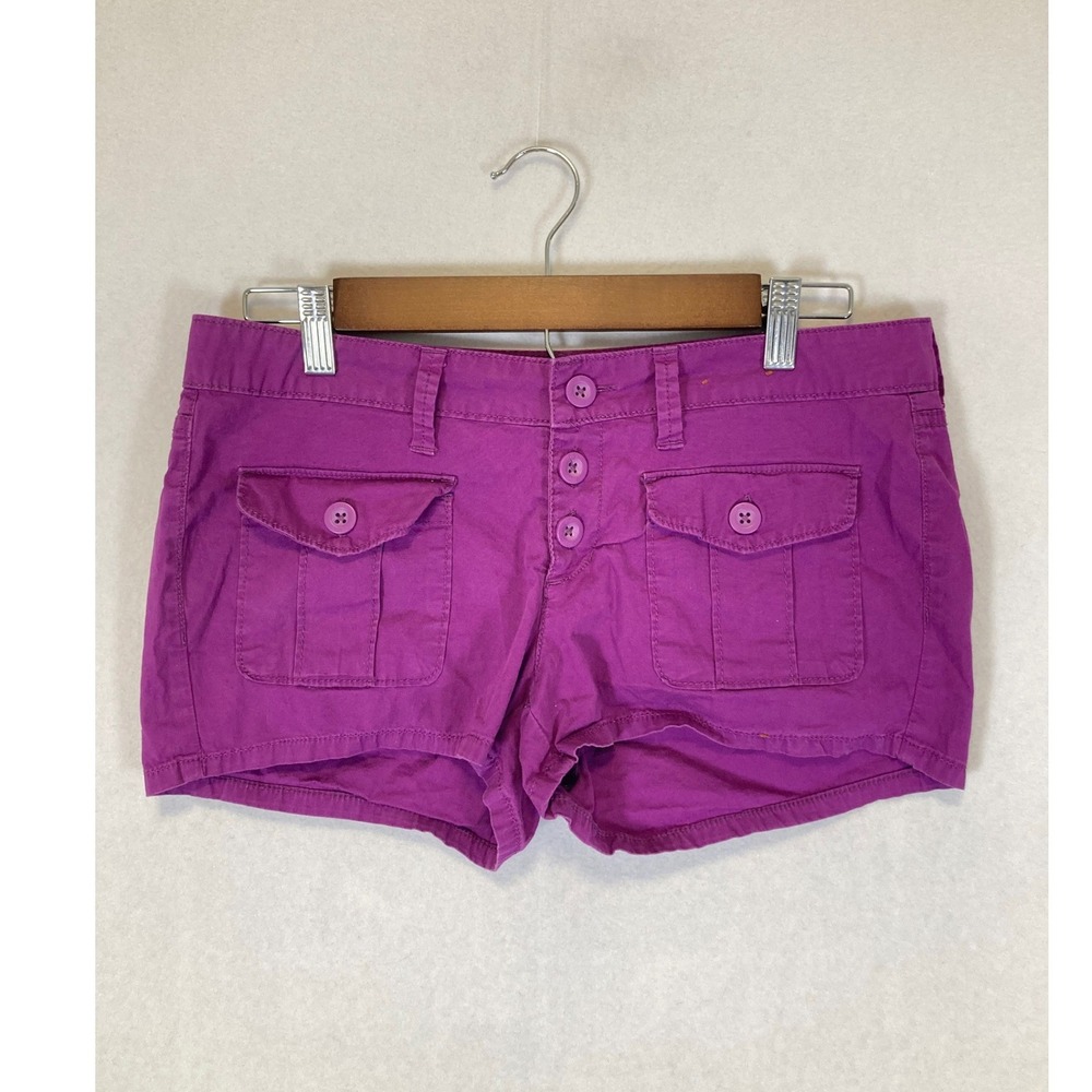 Y2K Arizona Jean Co Women Size 7‎ Purple Button Fly Cargo Utility Mini Shorts